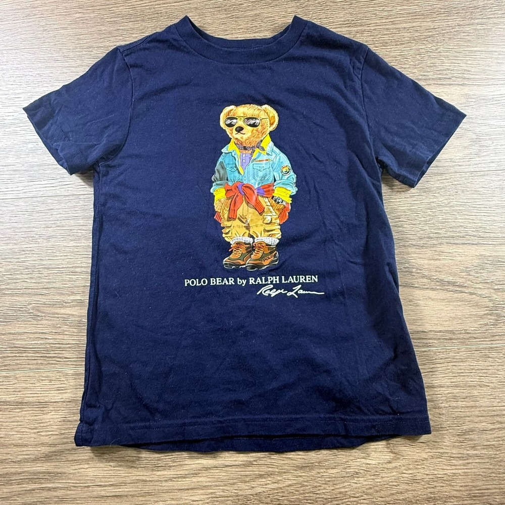 Polo Ralph Lauren Kids Navy Blue Polo Bear Graphic T-Shirt Size 6 Cotton Preppy
